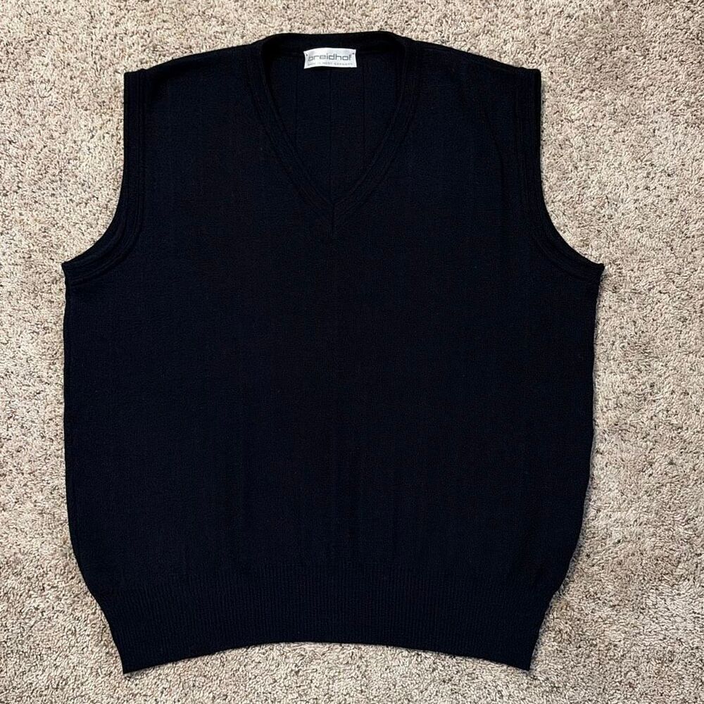 Vintage Breidhof West Germany Wool Navy Blue V-Neck Sweater‎ Vest Medium